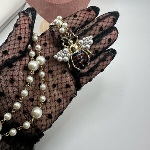 Anthropologie Pearl Bee Elegant Long Gold Necklace